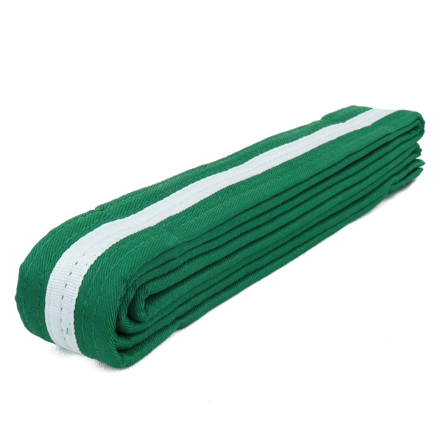 AAMA Color Belts with White Stripe for Martial Arts - Taekwondo Karate Judo - Green w/White Stripe - Size 3