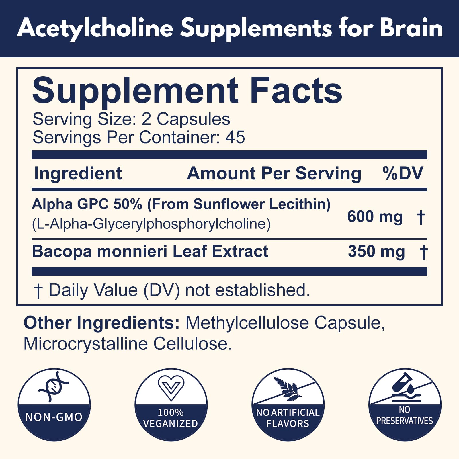 Acetylcholine Supplements with Alpha GPC 600mg & Bacopa, Cognitive Support for Seniors & Adults, Supports Memory, Focus & Brain Health, 90 Capsules — Amazon image 2