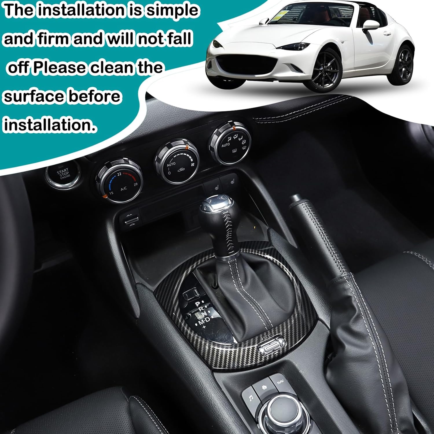 Center Console Gear Shift Frame Panel Decorative Stickers Interior Protection Accessories Compatible with Mazda MX-5 2016-2023, Central Control Gear Shift Panel (ABS，Carbon Fiber Pattern)