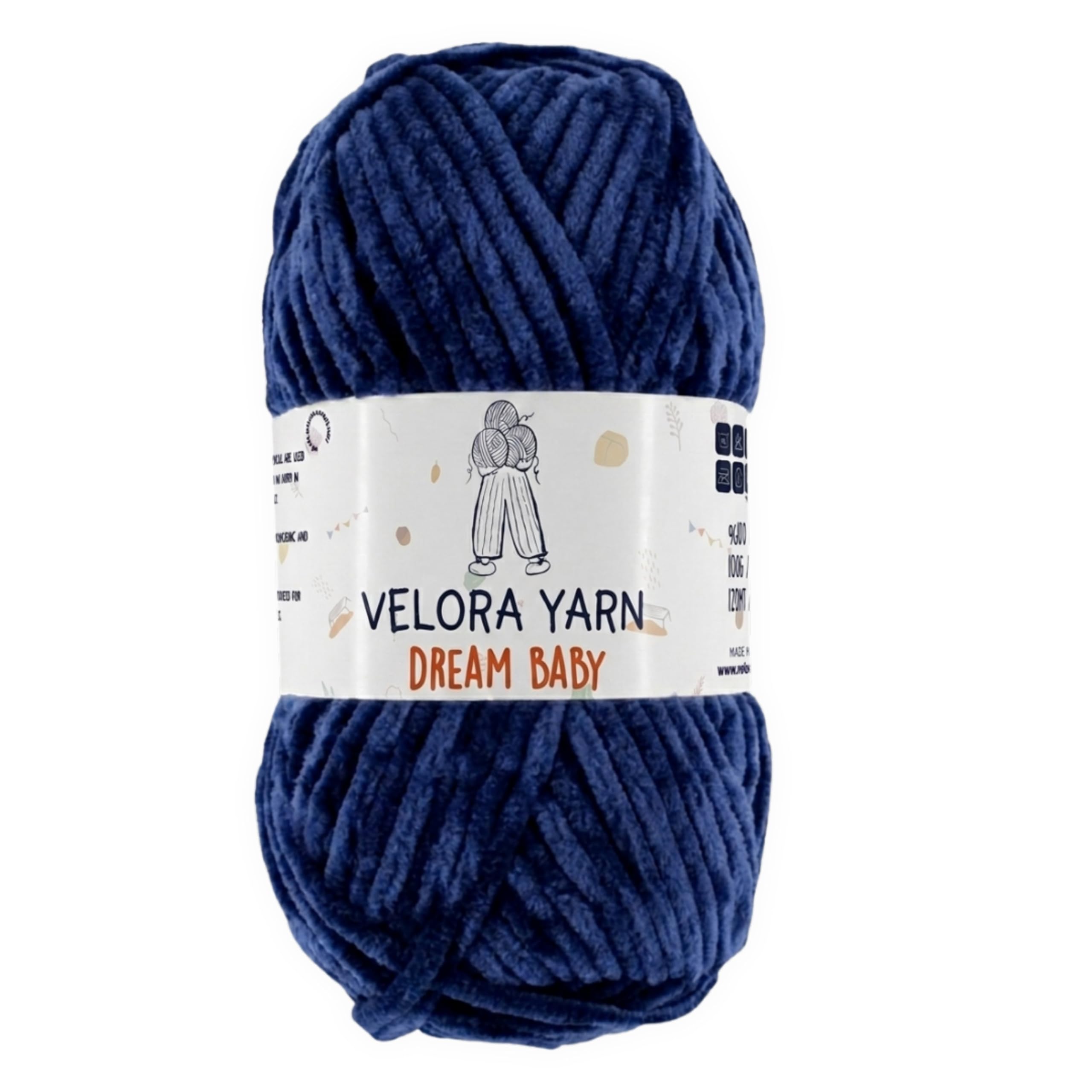 Velora Dream Baby 100% Polyester Chenille Yarn Soft Thick Chunky Yarn Skein 100g 120m, Machine Washable for Knitting&Crochet Blanket, Amigurumi, Scarf, Hat,Sweater,Plushies (Navy Blue)