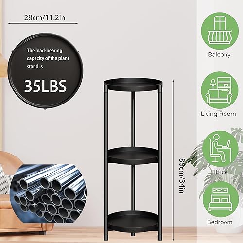 Miniatura 3 de Soporte de 3 niveles para plantas de interior y exterior, soporte para plantas en maceta, estante vertical para plantas de múltiples niveles,