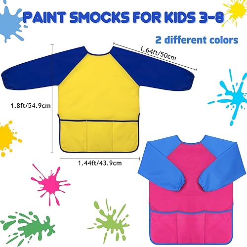 Vista 20 de Bassion Delantales de manga larga con 3 bolsillos para niños de 2 a 6 años Azul Oscuro Amarillo