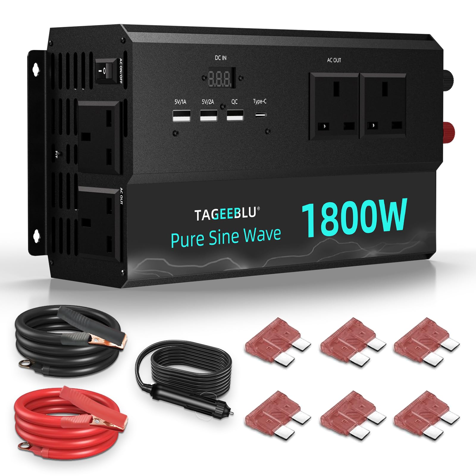 Pure Sine Wave Power Inverter 400w DC 12V to AC 240V Voltage Converter with AC Outlets,digital display,and safety switch，for Motorhomes,Trucks,Boats,Camping,800W Peak Power — view 16