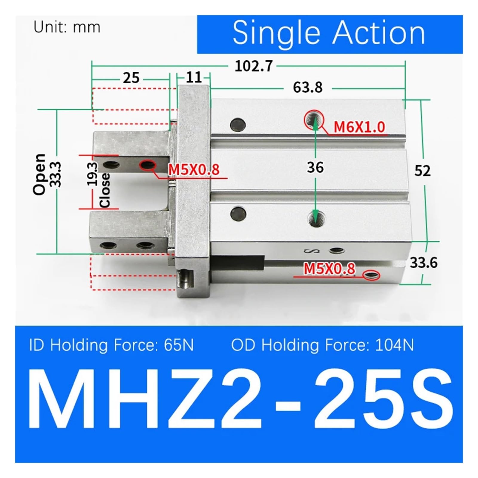 1 pz MHZ2 MHZL2 Pneumatico 2 Finger Air Pinza Cilindro MHZ2-10D MHZ2-16D 6D 20D 25D 32D 40D SC Morsetti in Alluminio Dito Cilindri(MHZ2-25S)