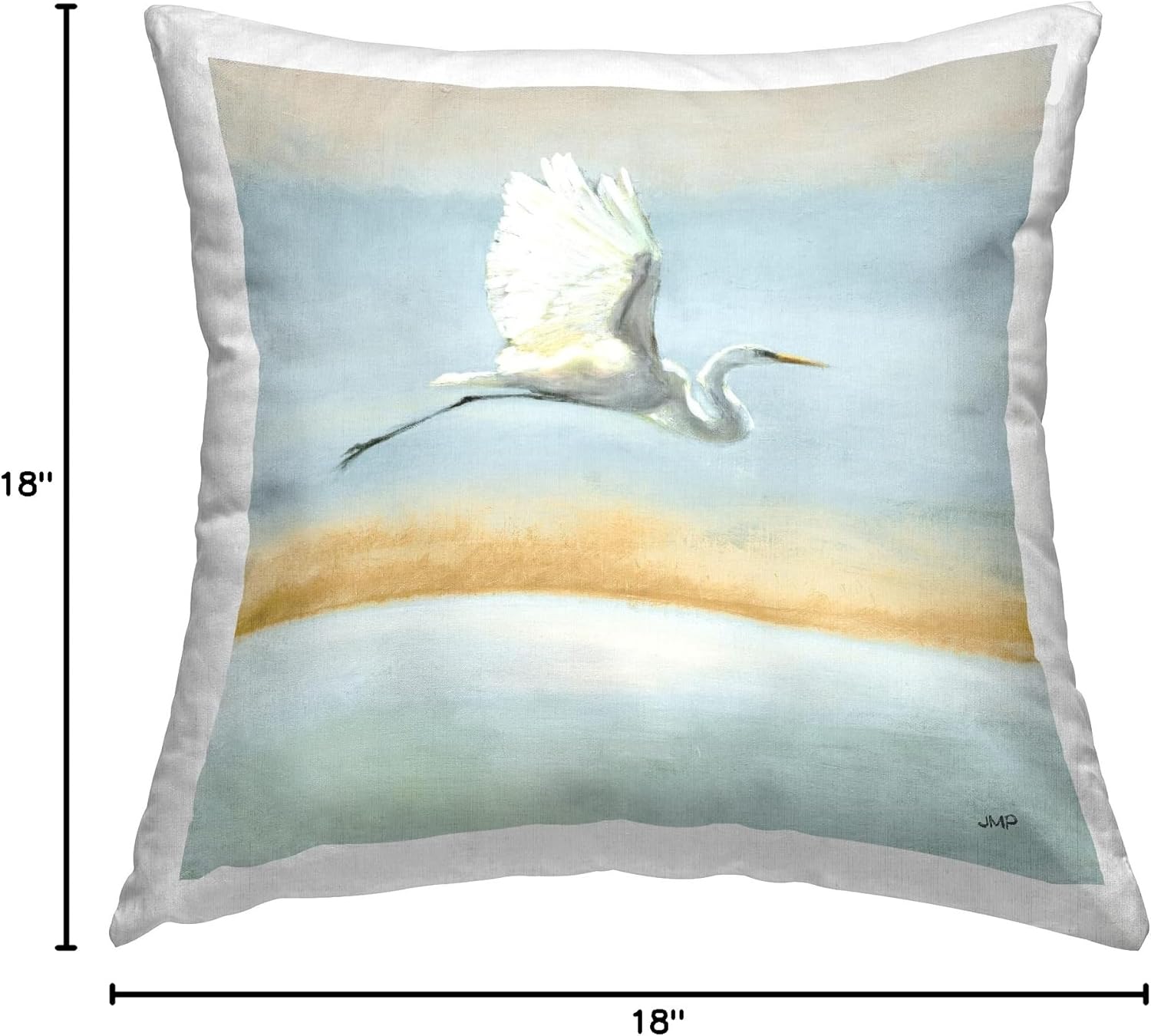 Stupell Industries White Egret Bird Flying Over Ocean Shore Design by Julia Purinton Throw Pillow, 18 x 18, Blue