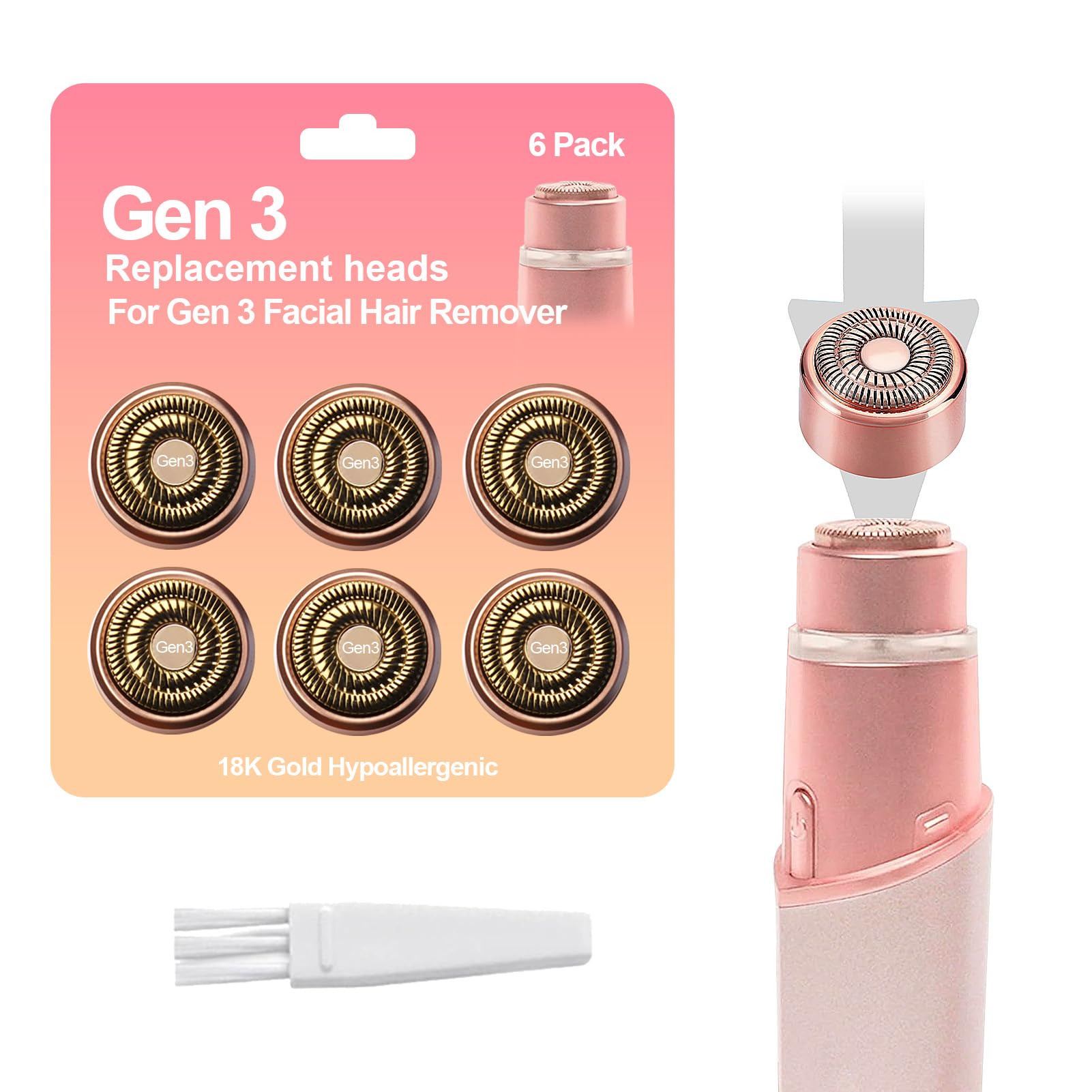 6 Pack Facial Hair Remover Replacement Heads for Flawles Gen 3