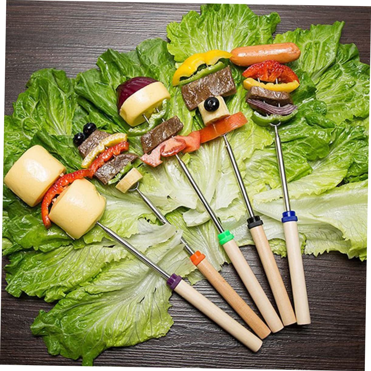 MUCKLILY 1 PC Stainless Steel Telescoping Barbecue Fork Extendable Hot Dog Roasting Stick with Wooden Handle for Marshmallow Skewers Camping Backyard Bbq Random Color Random Color