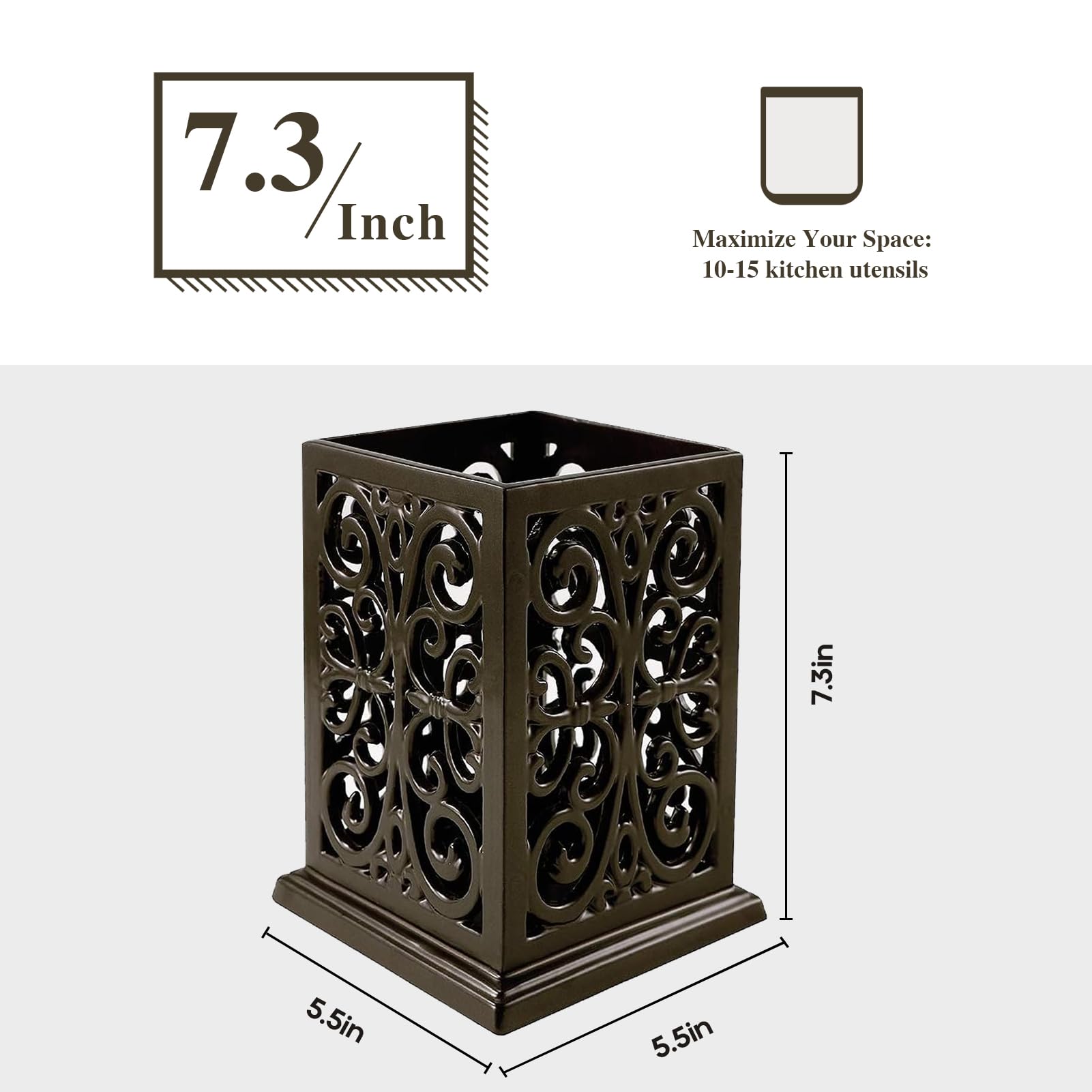 jogreful Utensilienhalter, Gusseisen, Küchenutensilien-Topf für Arbeitsplatte, extra großer Utensilien-Organizer mit beschwertem Boden, Vintage-Dekoration, klassischer Stil, Kaffee-Gold