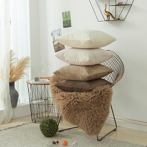 Miniatura 6 de Juego de 4 fundas de almohada de 20 x 20 pulgadas, coloridas fundas de almohada decorativas neutras de terciopelo liso, fundas cuadradas para sofá,