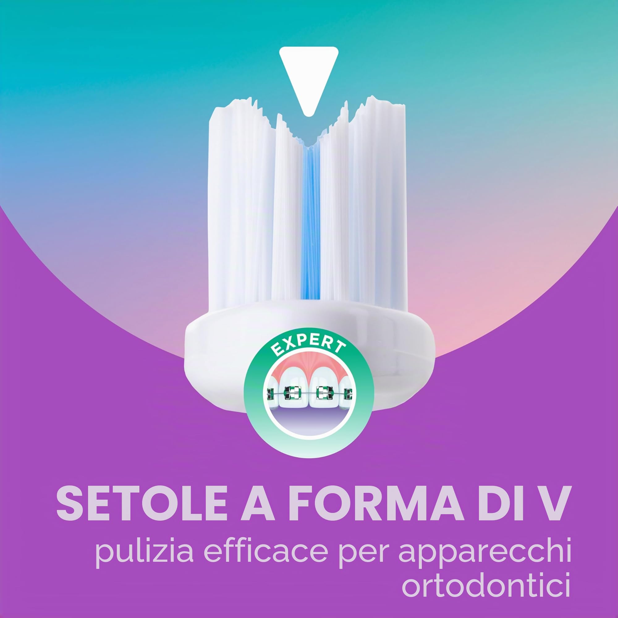 Spazzolino manuale GUM ORTHO | Setole morbide a forma di V | Ideale per apparecchi ortodontici | Manico antiscivolo | Cappuccio da viaggio | 4x1 pezzi (con 2 campioni omaggio)