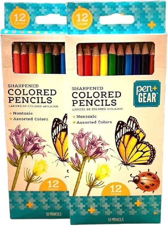 One Set of 12 Sharpened Colored Pencils