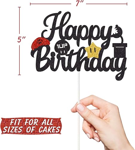 Miniatura 3 de Vinyl Quote Me Decoración de pastel de Mario con purpurina negra, decoración de pastel de cumpleaños, temática de videojuegos, suministros de fiesta