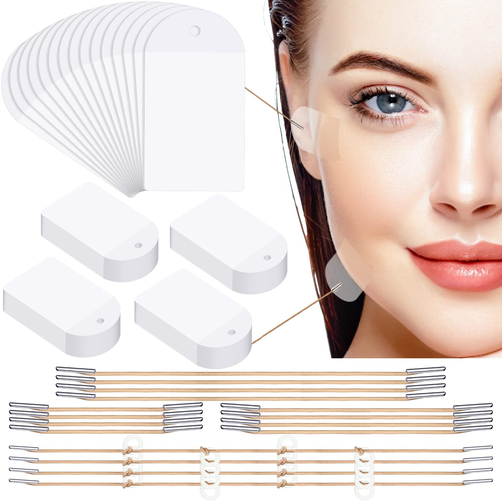 272 Pieces Face Lifting Tapes with Lifting Rope Sets 240 Pieces Face Lifting Patch Invisible Adhesive Lifting Patch Quick Face Lifting Band Neck and Eye Lift Tape for Women Ladies Face Beauty