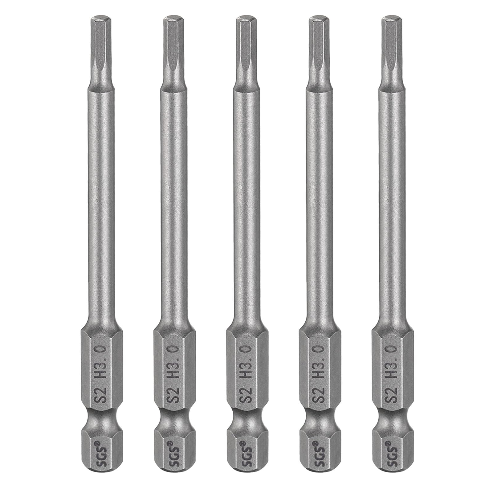 sourcing map 5pcs H3.0 Hex Head Drill Bit Wrench 3mm Metric Flat Tip 1/4" Hex Shank 100mm (4") Long Magnetic Hexagonal Screw Driver Socket Industrial Screwdriver Power Bits