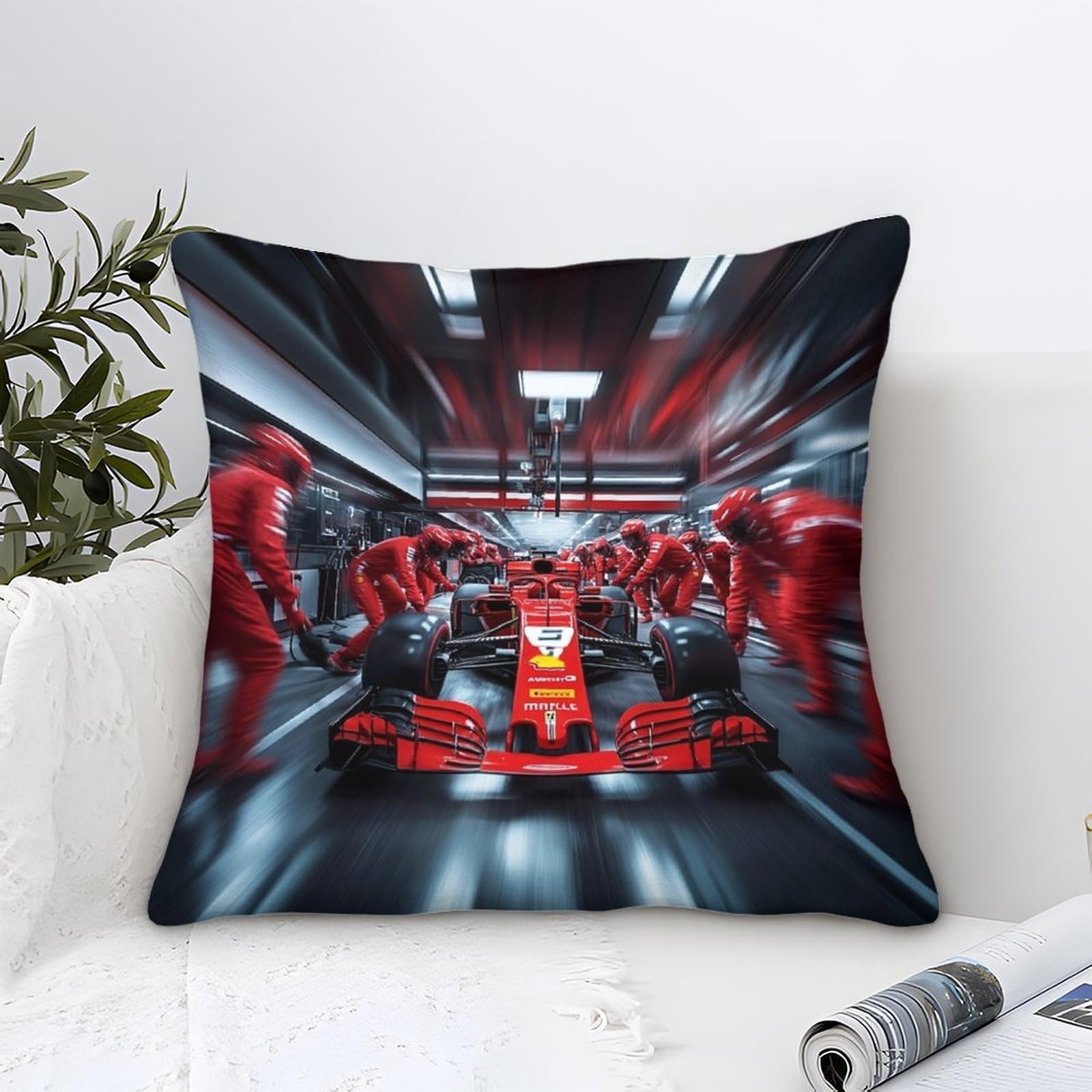 DAFUfbw Cushion Covers 45x45cm - Luxury Ferrarii Racing Square Throw Pillow Cases - Decorative Soft Formulaone Cushion Cover for Sofa Couch Bedroom with Invisible Zipper