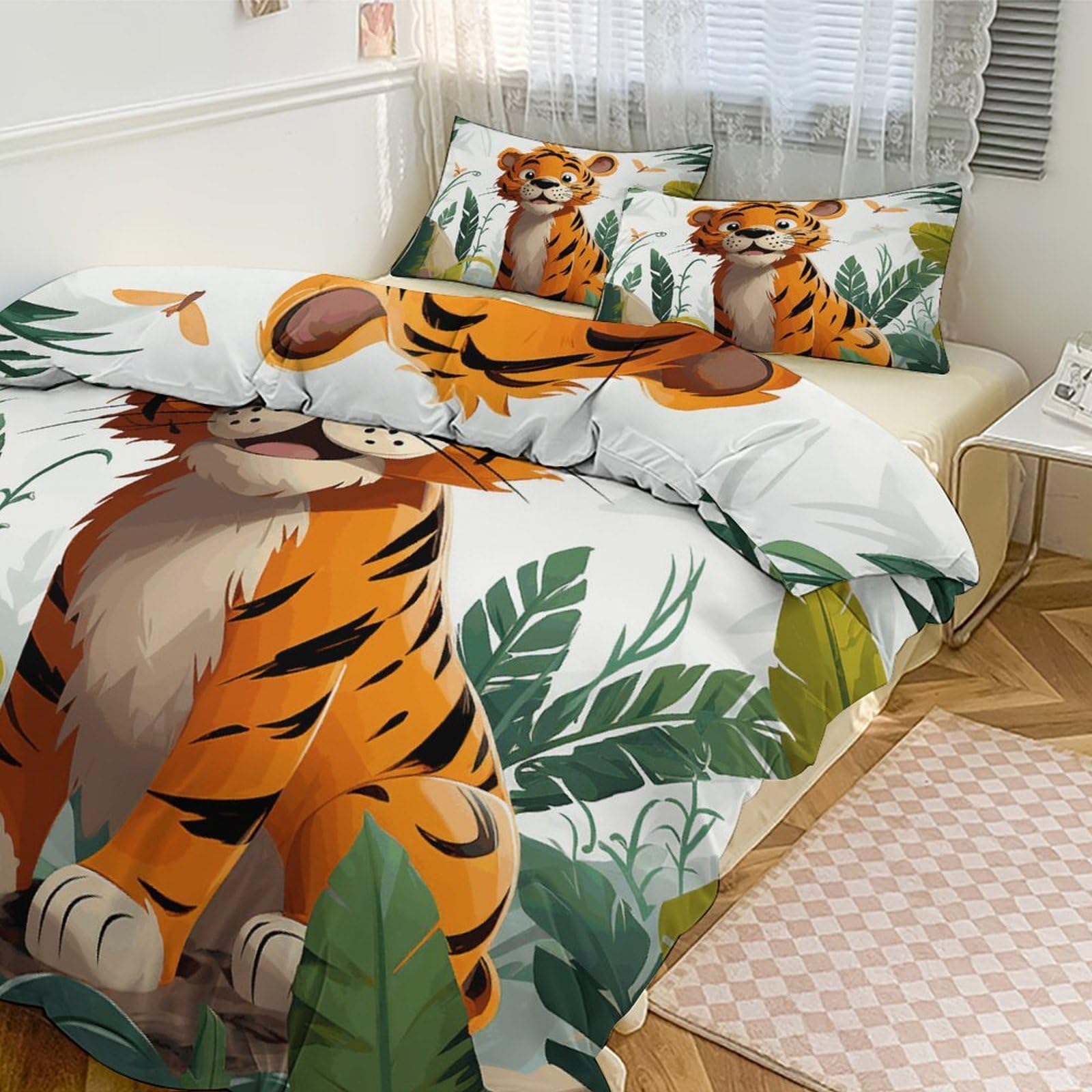 Housse de couette tigre 200x230 cm avec 2 taies d'oreiller pour grand lit enfant