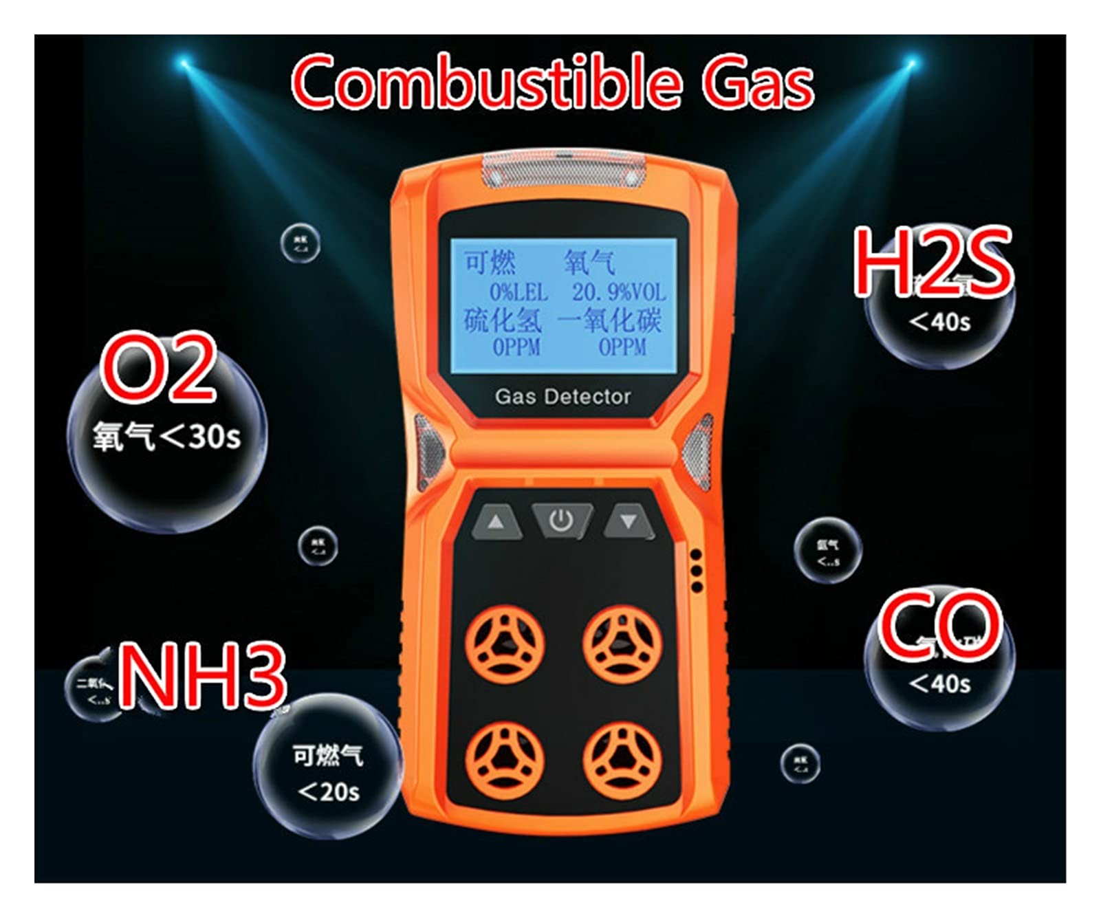 Probador de fugas del detector de gas, Monóxido de oxígeno con combustible venenoso Monóxido de carbono de hidrógeno Sulfuro de hidrógeno AMONIA Concentración probador Detector instrumento Medición rá