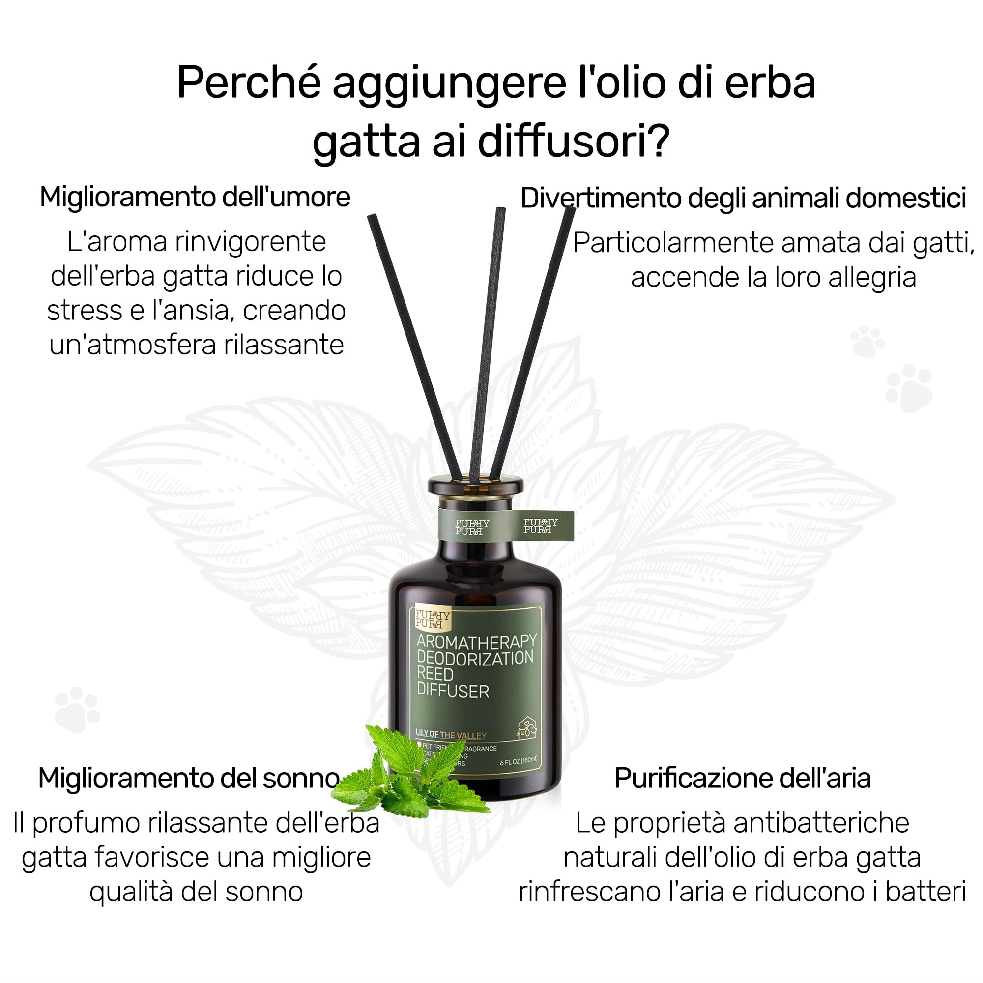 FURRYPURR Diffusore a Canna per Eliminazione Degli Odori Degli Animali Domestici, Lavanda Cedro, 180ml, Non Tossico e Animali Domestici Deodorante d'aria