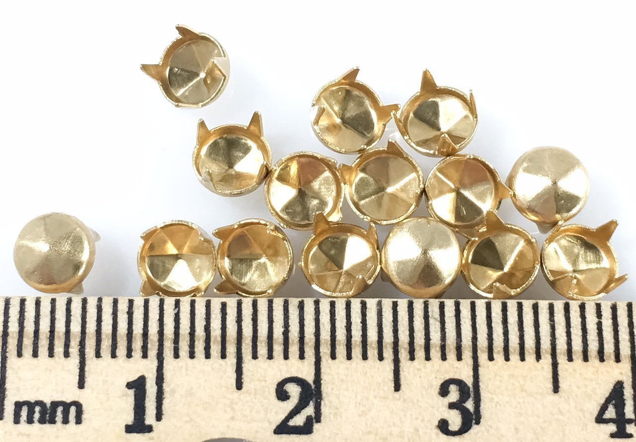 Nailheads / Spots / Studs - 20/107 (4.5mm) Round with Six Facets - Gold - 100 pieces 20ss Round with Six Sides Gold - Premium Quality Brass Nailheads