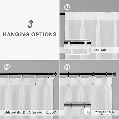 Miniatura 5 de DriftAway Cortinas plisadas transparentes de 84 pulgadas de largo, juego de 2 paneles con pestaña trasera, cortinas verticales traslúcidas,