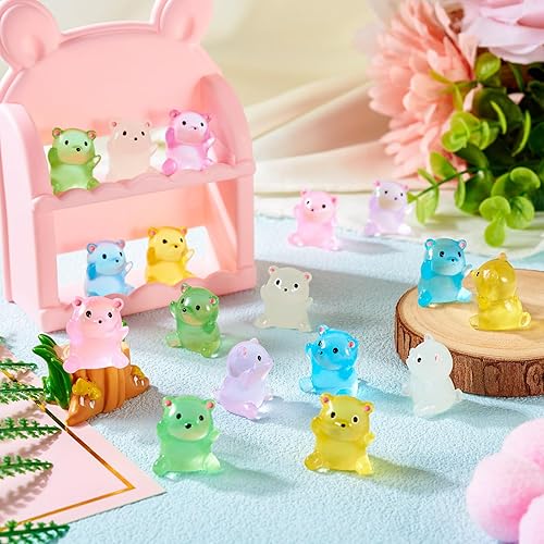 Miniatura 4 de Beadthoven - 24 piezas de osos de bebé luminosos de resina, ositos de goma brillantes, escultura en miniatura, figura de casa de muñecas, coloridos