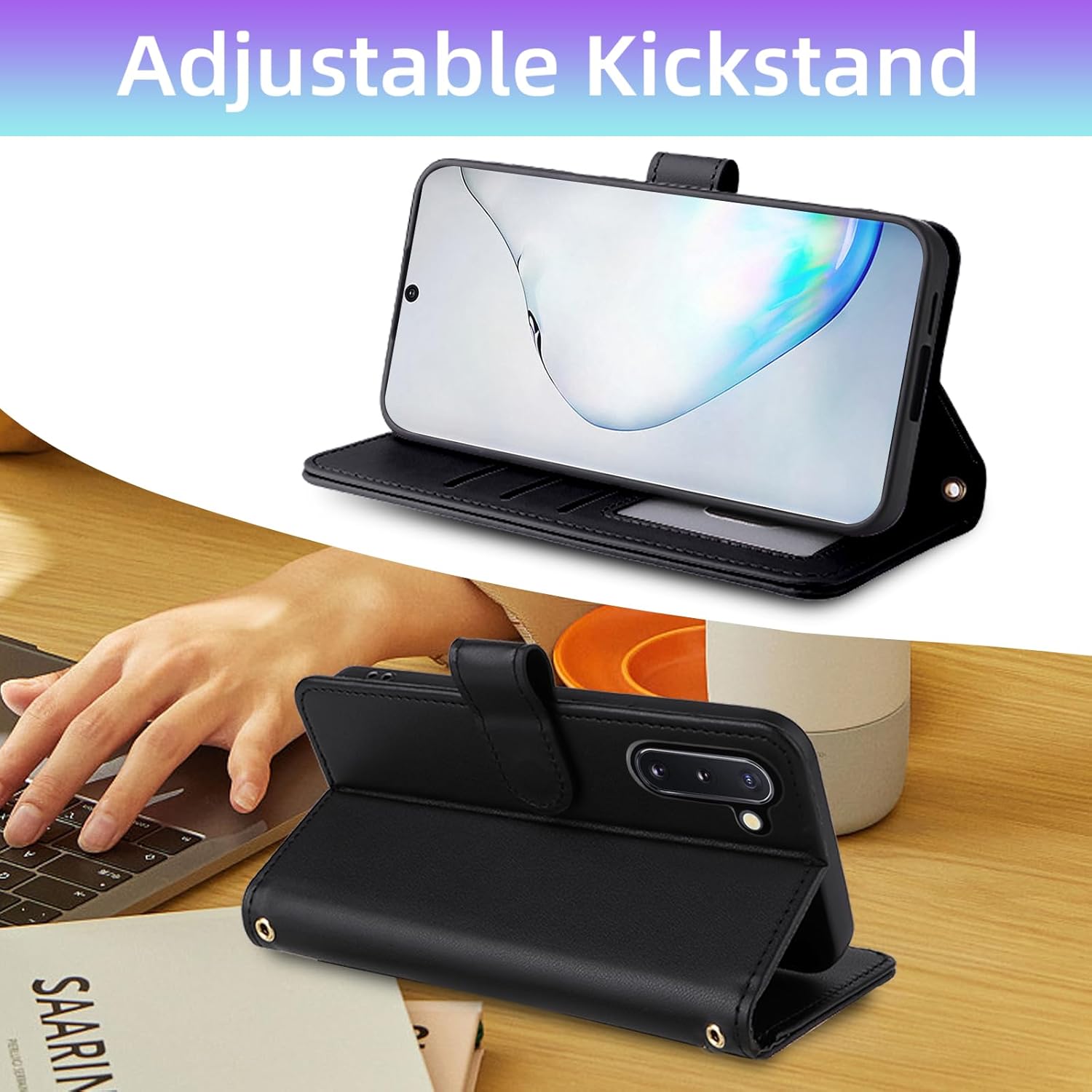 Wallet Case for Samsung Galaxy Note 10 5G with Wrist Strap, Shoulder Strap, Multiple Card Slots Folio Purse, PU Leather Stand Accessories Cell Phone Cover for Note10 Notes 10s Ten Not S10 Black - Image 3