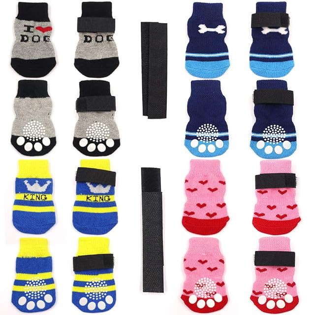 4 Pares de Calcetines Antideslizantes para Gatos y Perros con Refuerzo de Goma y 8 Correas pequeñas