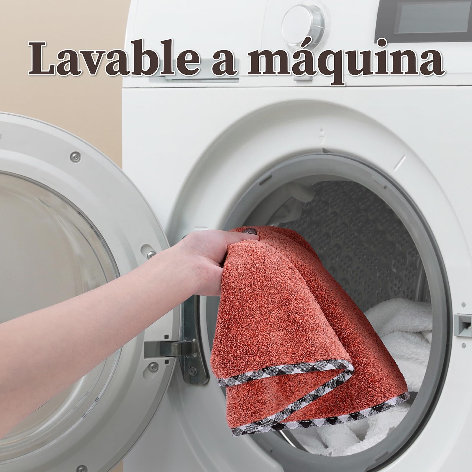myHomeBody Toallas de Mano para Cocina – Toallas de Mano Suaves y absorbentes de Fibra de bambú, Toallas de Cocina con Lazo para Colgar, Set of 2 Brick Red Towels