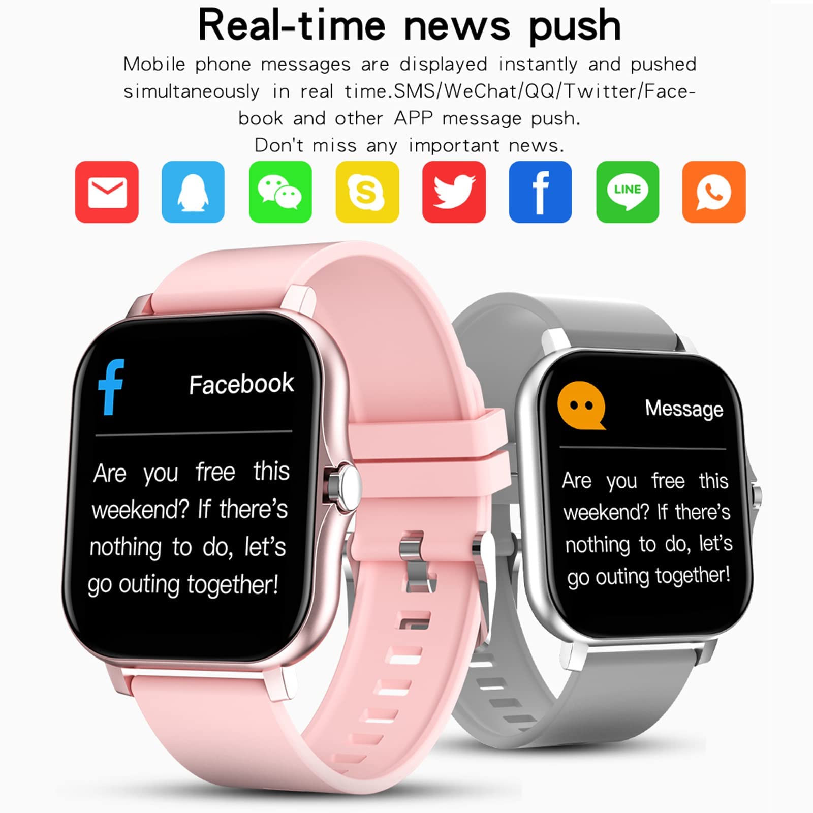 Smartwatch per uomo donna con chiamata Bluetooth Riproduzione musica Fitness Tracker con 8 modalità sportive Foto Sveglia Meteo IP67 Impermeabile per telefono Android iOS Nero(Rosa) little surprise