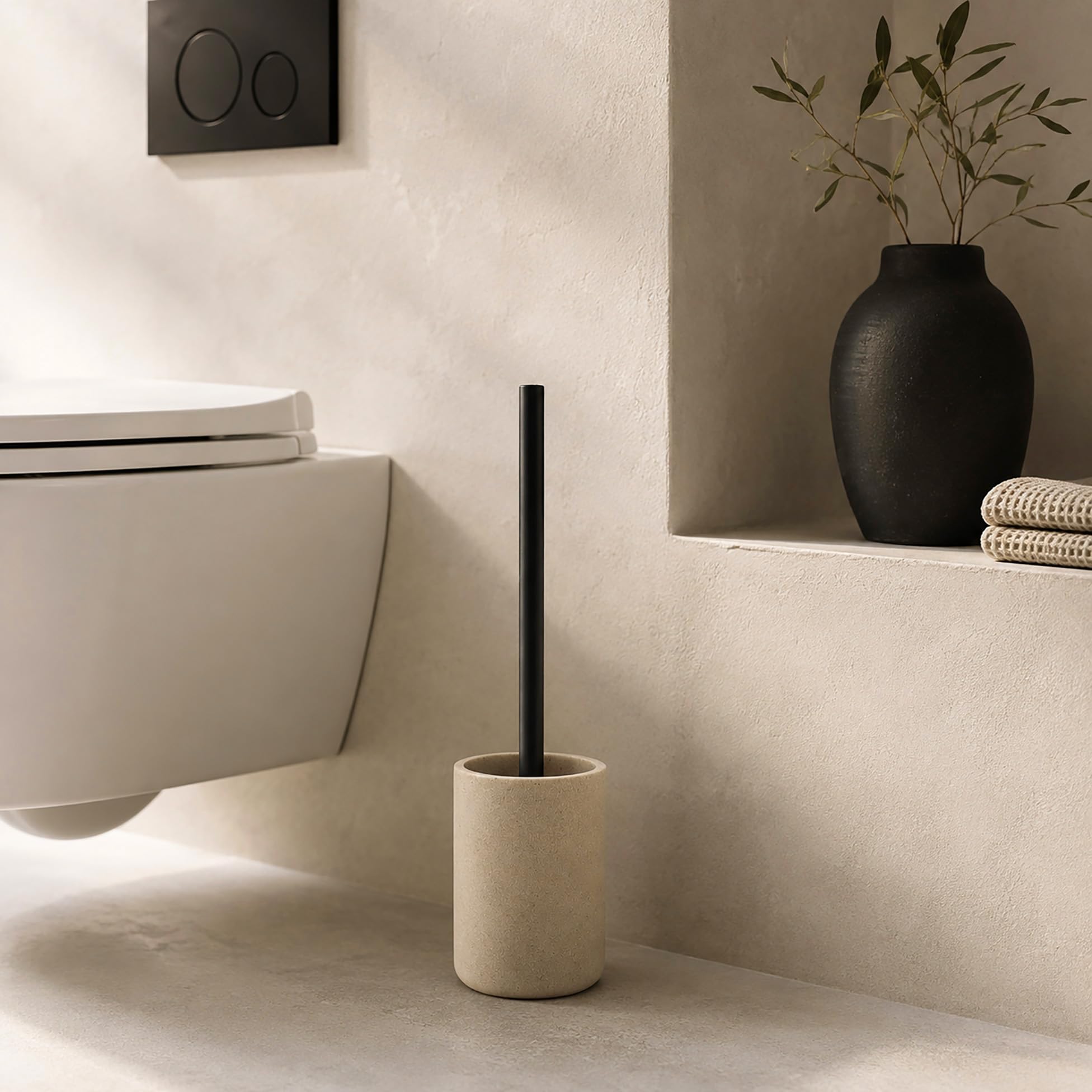 douceur d'intérieur, Toilet Brush (Diameter 10 x 40 cm) Sand, Polyresin Granite
