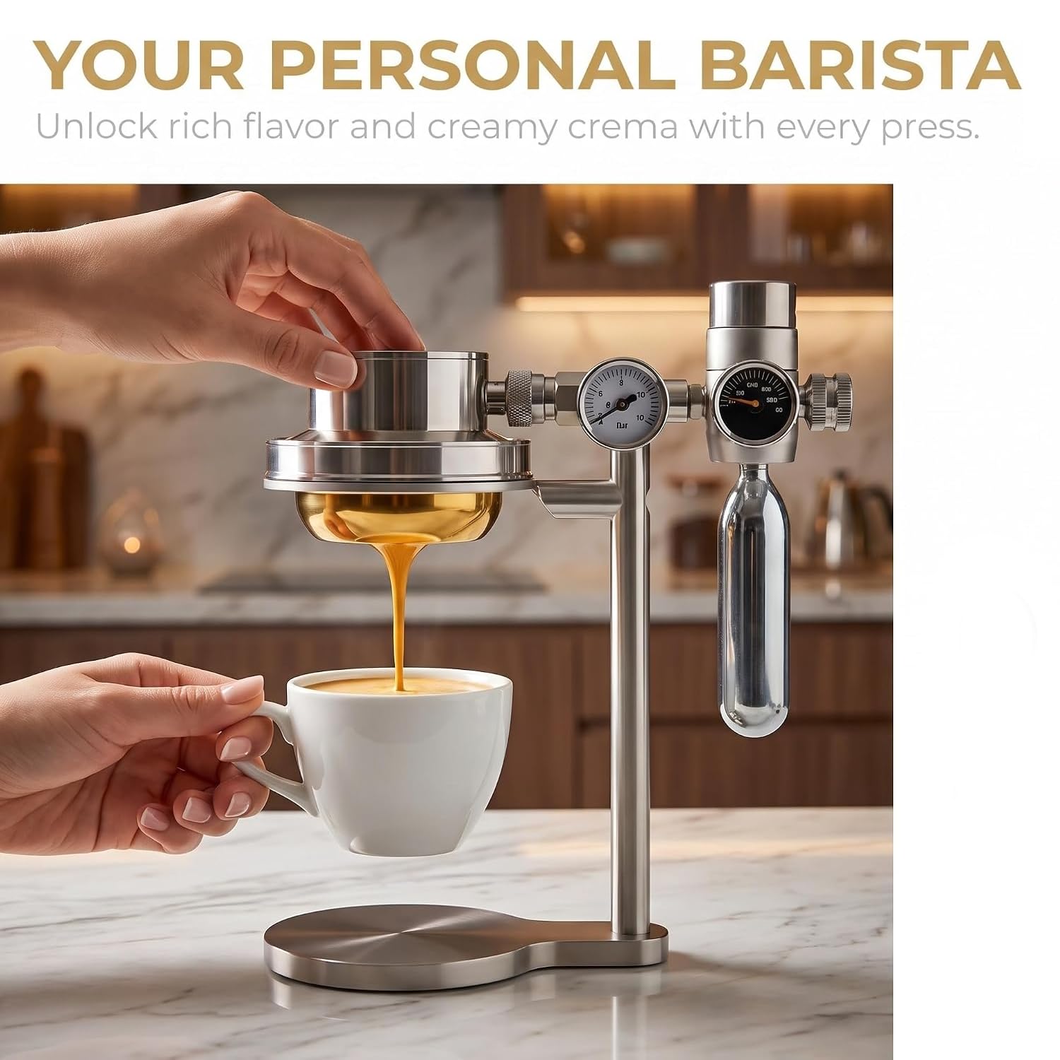 Macchina Da Caffè Pneumatica Da 58 Mm, Caffettiera Manuale A Pressione D'aria, Estrazione Ad Alta Pressione A 9 Bar, Capacità Della Camera 100 Ml, Con Manometro E Valvola Di Sicurezza, Per Uso