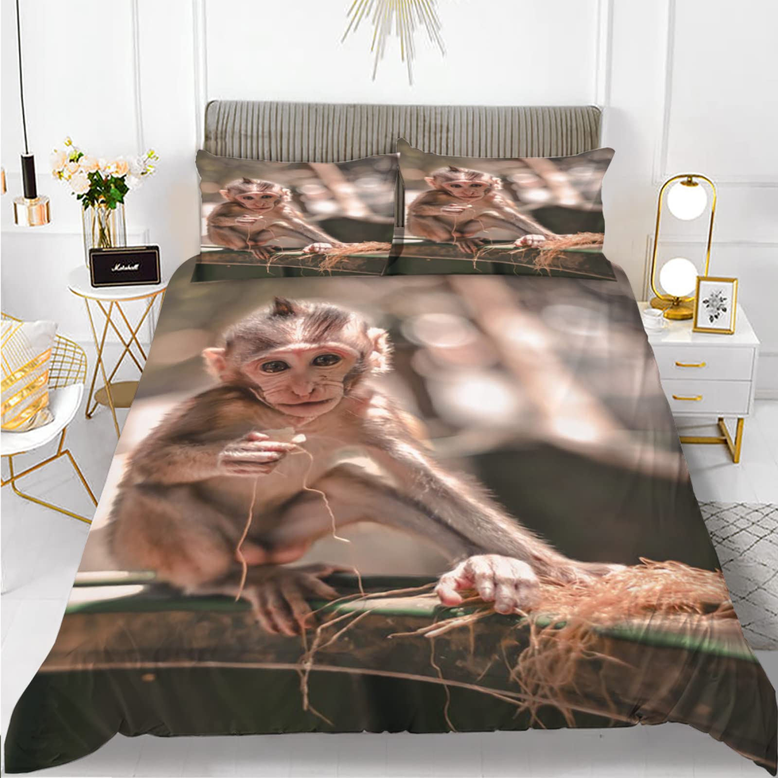 Housse de couette singe marron 220x240 idéale pour chambre adulte cocooning