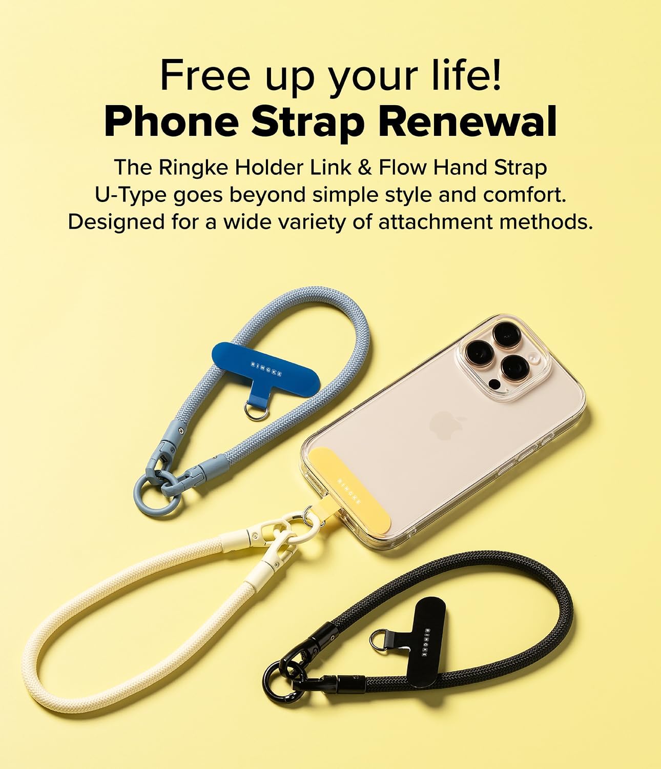 Ringke Holder Link Flow Hand U-Type for Phone Lanyard, Lightweight Soft Adjustable Wrist Strap with Tether Tab for Women, Men