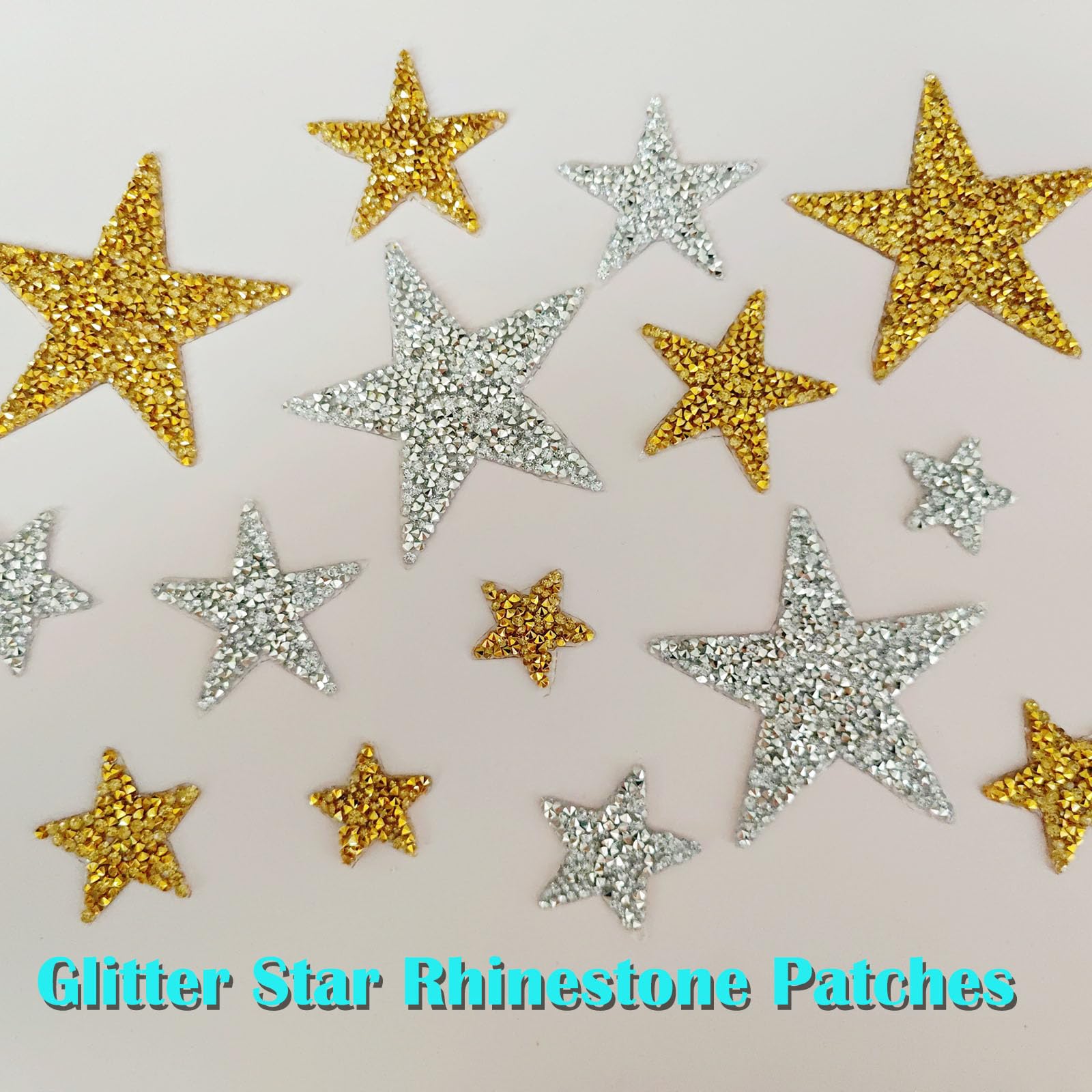 16 parches de estrellas de diamantes de imitación para ropa, parches de estrella para planchar en oro, plata, parches de estrella con purpurina para reparación de ropa, decoración, manualidades (4