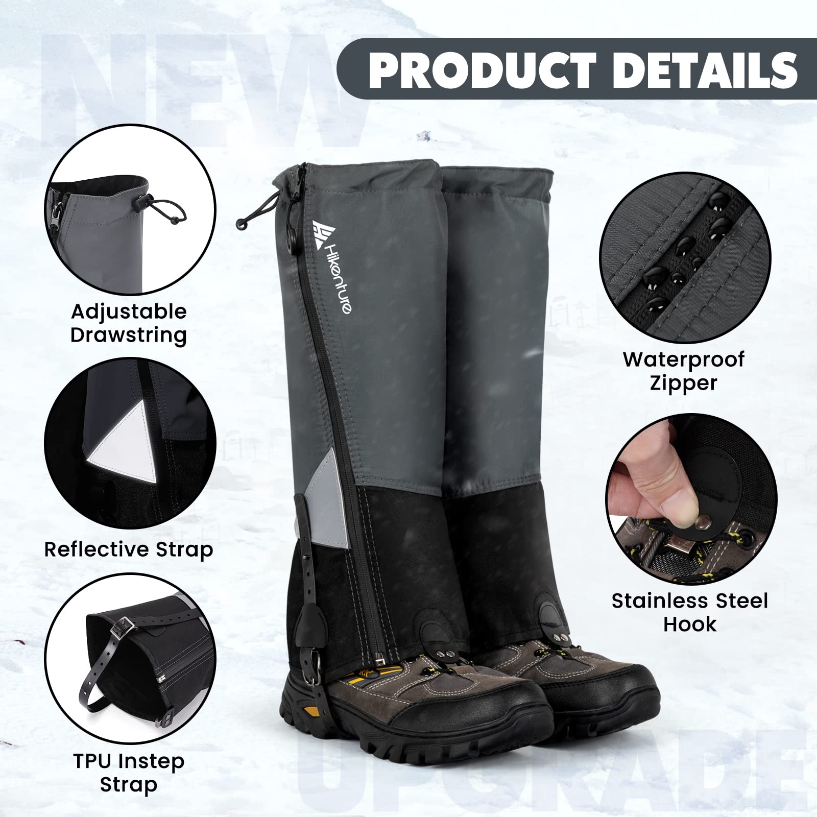 HIKENTURE Ghette per Escursionismo, Caccia, Bicicletta, Ghette da Uomo E Donna, Impermeabili, Ghette per La Protezione di Pantaloni E Scarpe da Neve, Pioggia, Insetti, Gaiters di Neve, Arrampicata