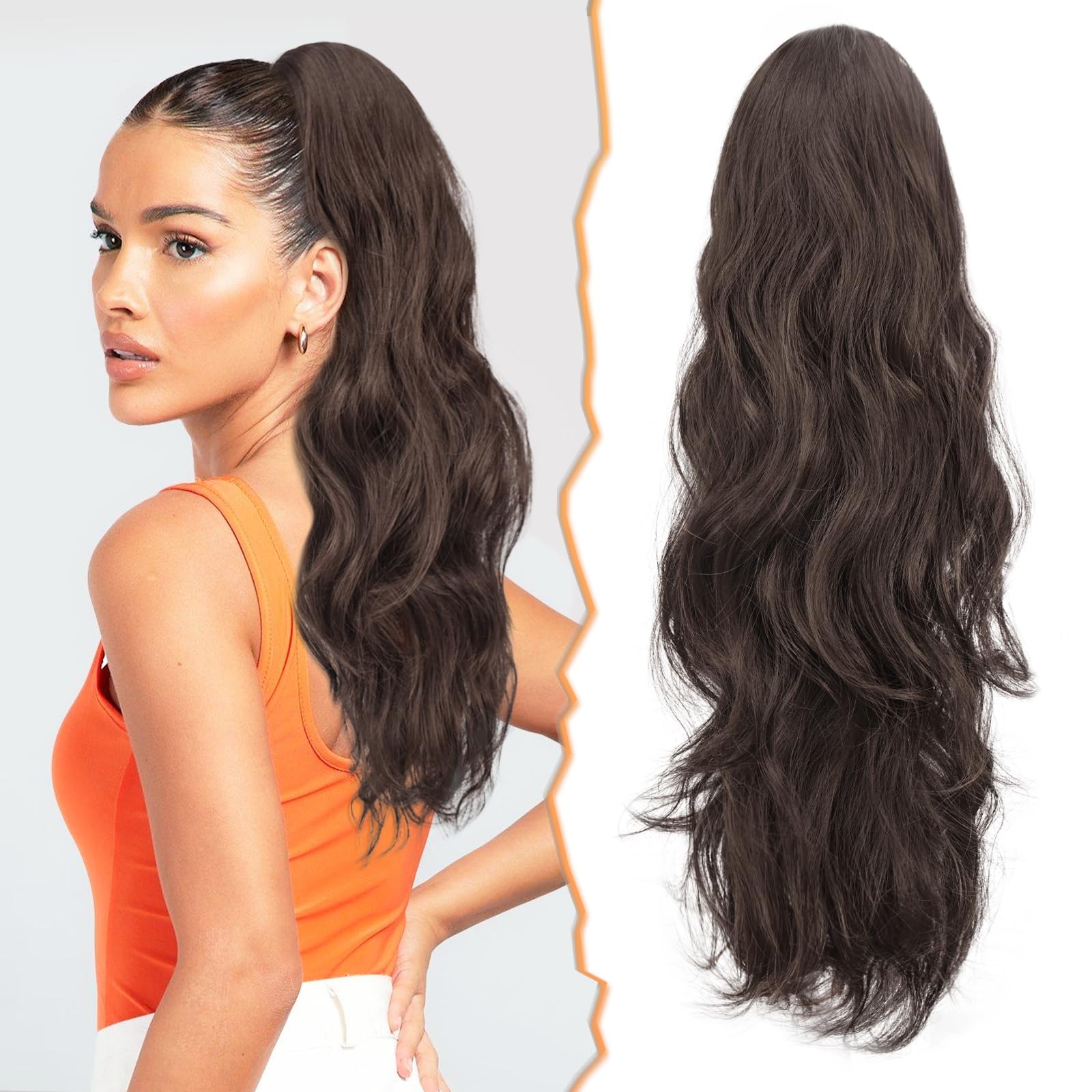 Dark Brown Synthetic Ponytail Extension 20 Inches with Claw Clip for Women Amazon.com : BARSDAR Dark Brown Ponytail Extension - 20 Inch  main image 3
