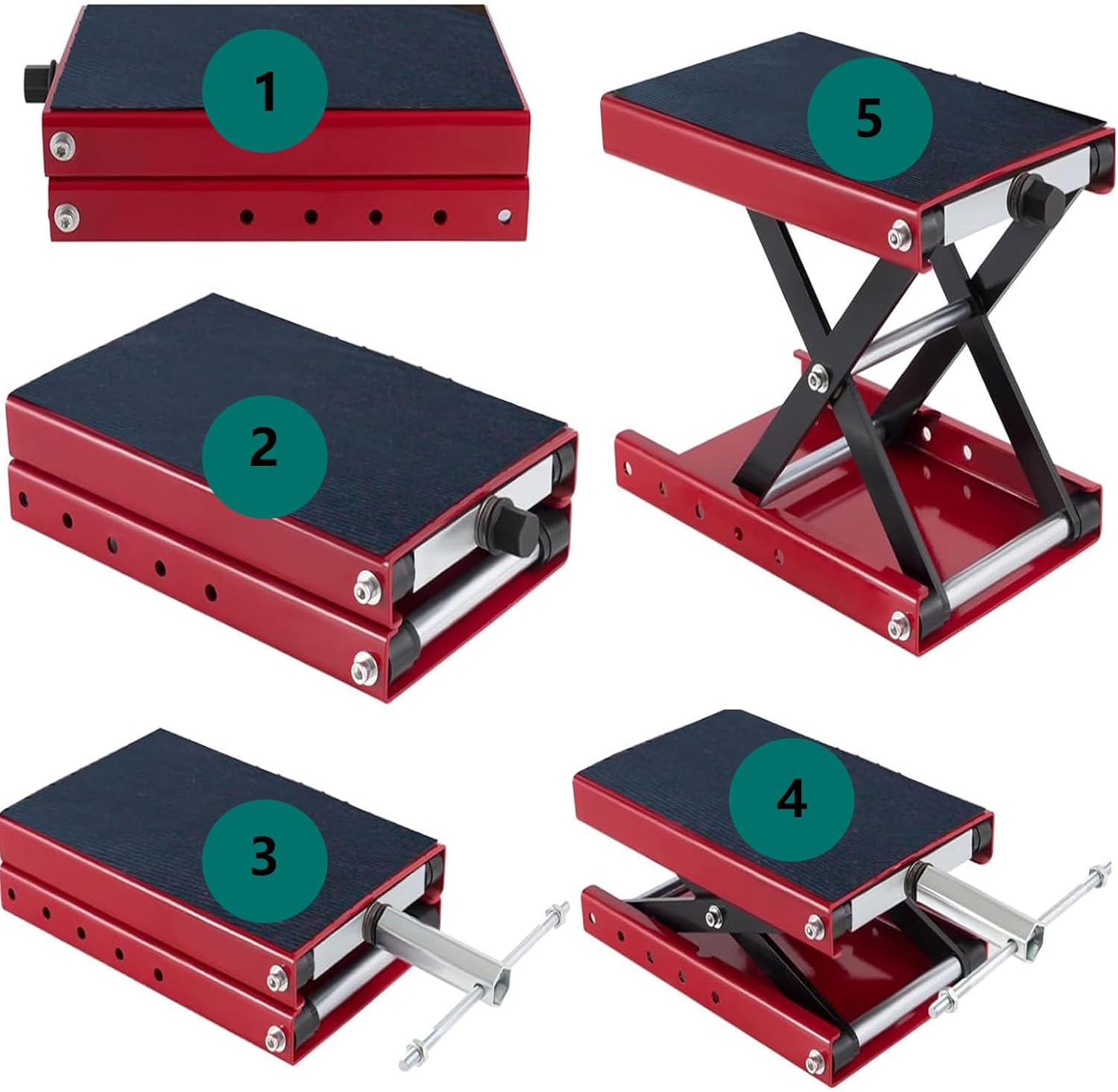 500KG Motorcycle Scissor Lift Jack, Heavy-Duty Jack Lift with Hand Crank, Adjustable Height (8.5–35cm) Paddock Stand for Workshop Garage Motorbike Maintenance