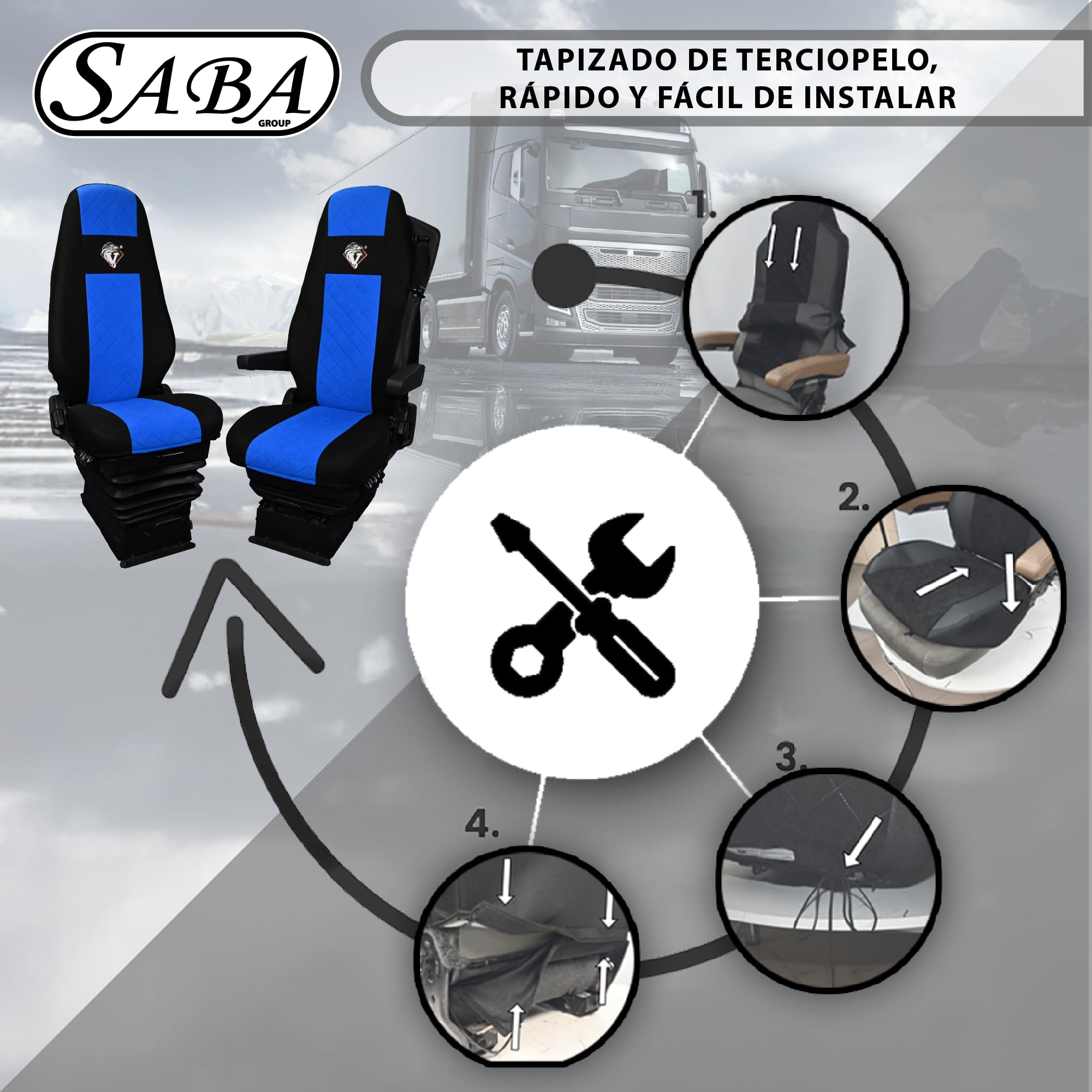 SABA Funda de Asiento para Volvo FH4 ​​con 1 cinturón de Seguridad Azul Accesorios de protección para Asientos de Camiones