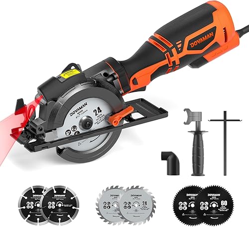 Miniatura 21 de DOVAMAN Sierra circular de 5.8A 4-1/2" con láser, mango auxiliar de metal, 6 cuchillas (4½", 4¾"), profundidad de corte 1-11/16" (90°), 1-3/8" b-Gris