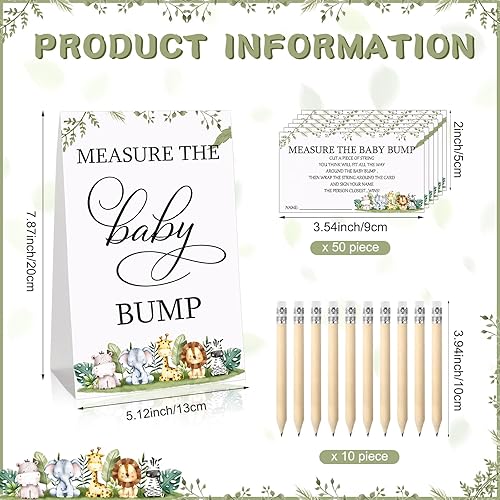 Miniatura 2 de Juego de 65 piezas para baby shower, 1 letrero de medición de la protuberancia del bebé, juego de medir el vientre de mamá y 50 tarjetas de