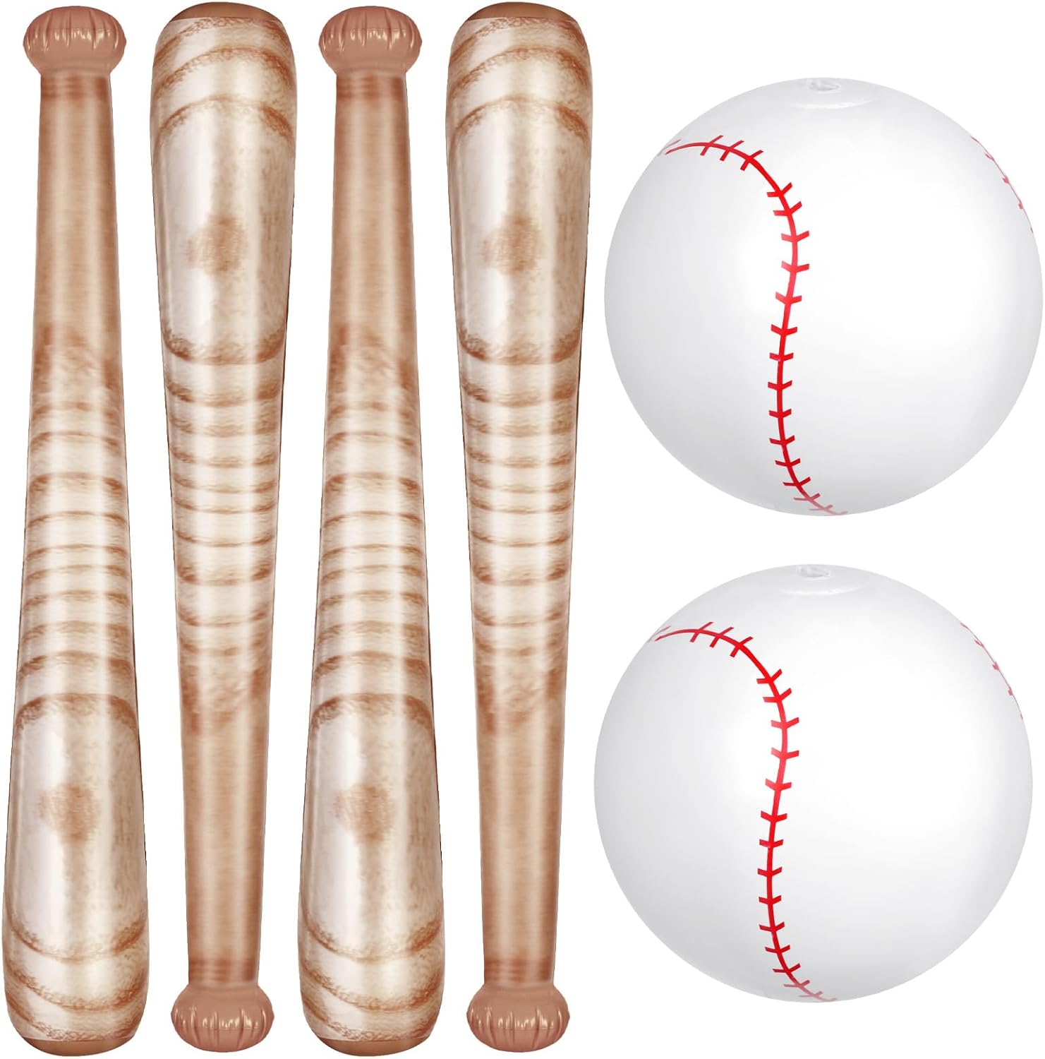 Lewtemi Set of 6 Beach Baseball Ball Inflatable Bat Include 2 Pcs 11 Inch Beach Baseball and 4 Pcs Inflates Bat Pool for Fun Birthday Party(Brown,11.02inch)