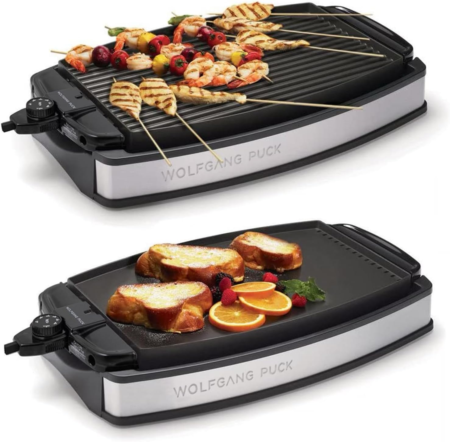 Wolfgang Puck XL Reversible Grill Griddle, Oversized Removable Cooking Plate, Nonstick Coating, Dishwasher Safe, Heats Up to 400ยบF, Stay Cool Handles