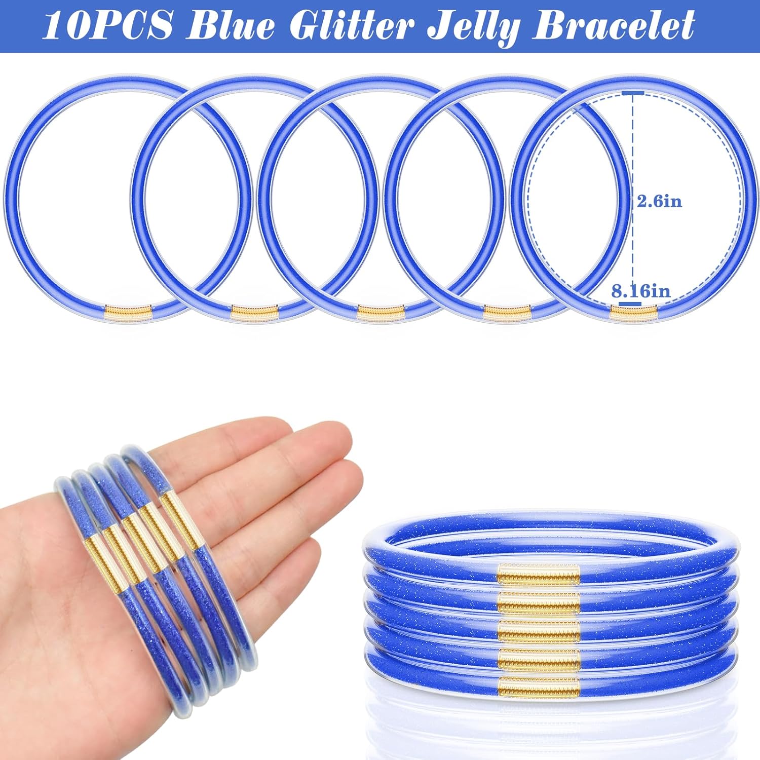 Glitter Jelly Bracelets, Soft Silicone Glitter Filled Jelly Bangles Bracelets Women- Sparkling Fashion Bangles for Women - Image 2