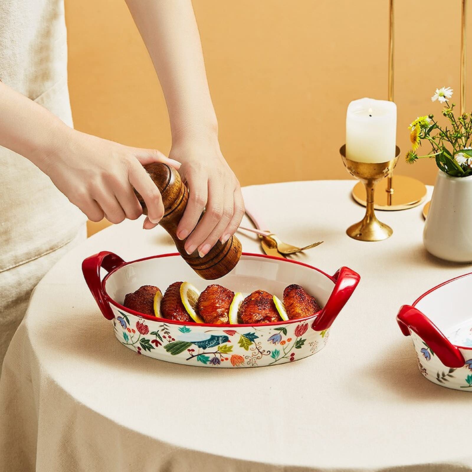 Fuente para Hornear Cerámica Gratin Platos para hornear, platos de gratinados PANNERAS OVALES PANTENERA DE PORCELANACIA COCINA DE PORCELAÑA CABILLA / BAKER, 10,5 pulgadas, plato de cazuela para cena y