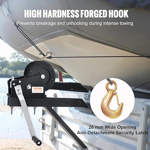 Miniatura 4 de VEVOR Cabrestante de mano, capacidad de tracción de 3500 libras, cabrestante de remolque de barco, manivela de cuerda resistente con cable de