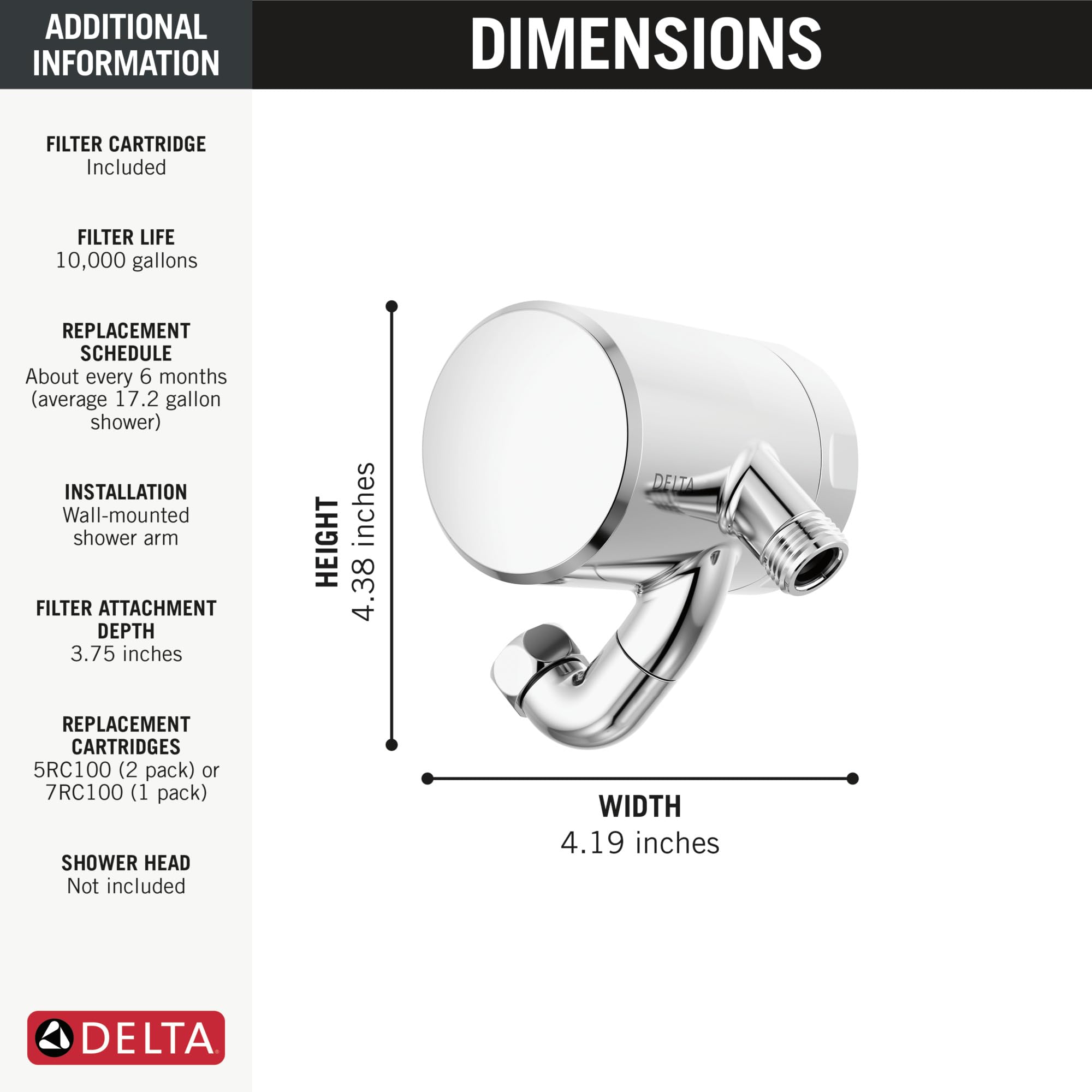 Delta Faucet Clarifi - Accesorio de filtro de ducha premium con filtro, filtro de ducha de agua dura, filtro de cabezal de ducha, cromado 5SF100