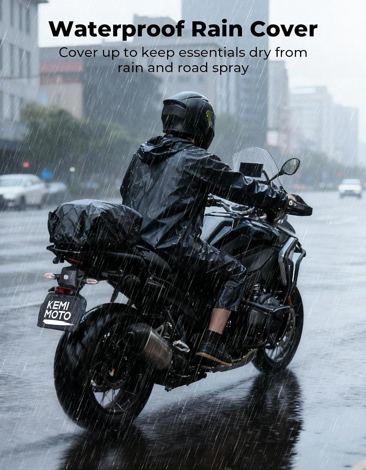 KEMIMOTO Motorcycle Tail Bag, 22L-34L Expandable Large Capacity Motorbike Seat Bag with 9.5L Removable Cooler Bag, Waterproof Rear Rack Bag with Quick-Release Straps for Touring, Camping and Picnics