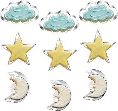 9 Pcs Star Moon Cloud Cookie Cutters Set Stainless Steel Biscuit Cutters Dishwasher Safe for Baking Cookies Cakes Fondant Decorations Holiday Treats Pastry Doughs