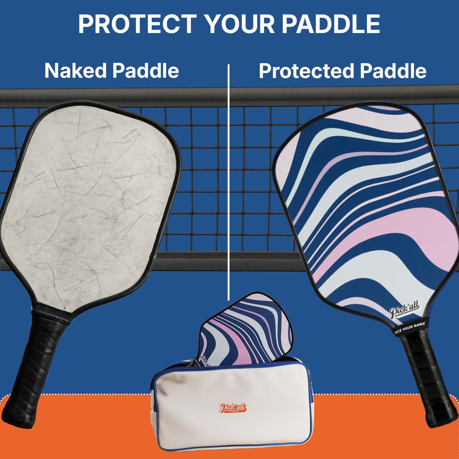 PICK’ALL Pickleball Paddle Cover Premium PU Vegan Leather with Ultimate Protection & Style, Universal Fit Pickle Ball Racket Travel Case for Standard and Elongated Models, 2 Paddle 4 Ball Capacity 2