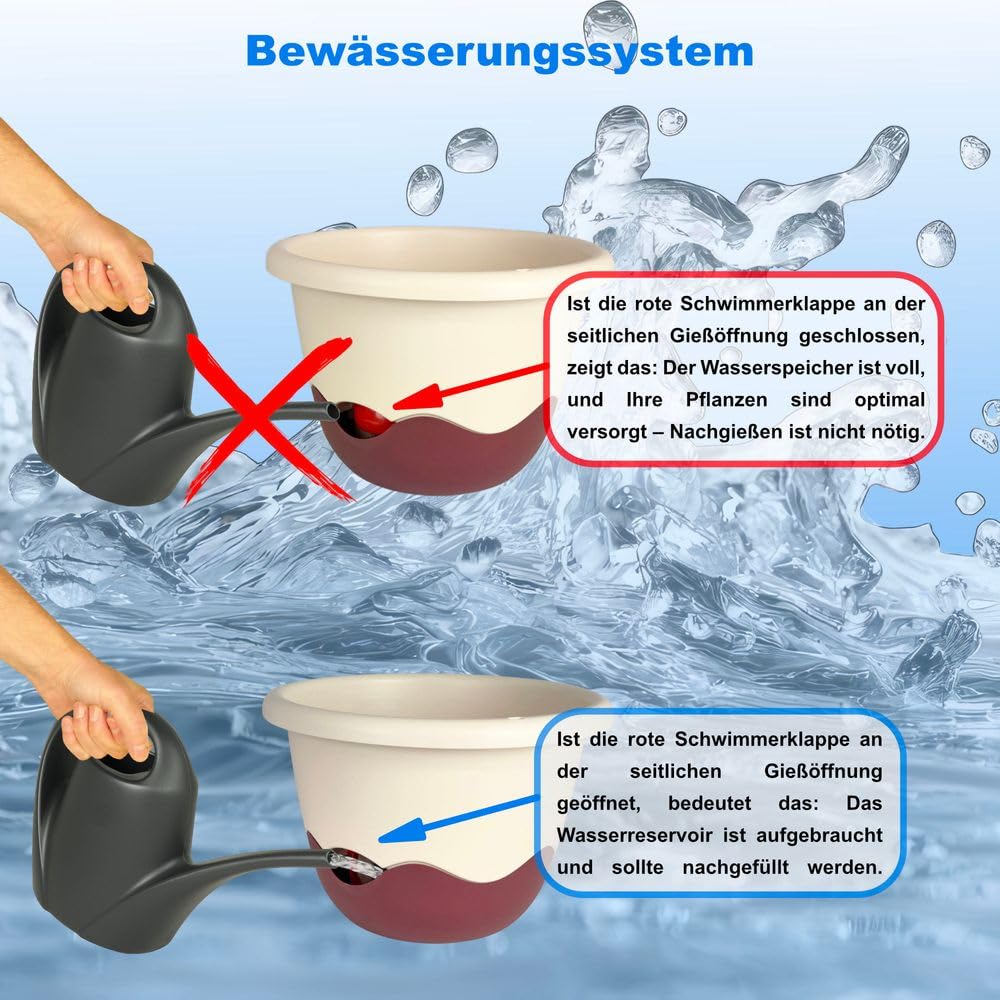 MePla - Lot de 2 pots de fleurs Mareta Ø 30 cm vert clair/vert foncé + 1 bande d'irrigation de rechange de 62 cm - Jardinière suspendue auto-arrosante avec réservoir d'eau - Résistant aux UV et aux